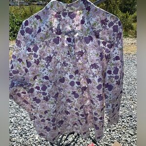 Duluth Trading Co Floral Top - Lavender and Gold
